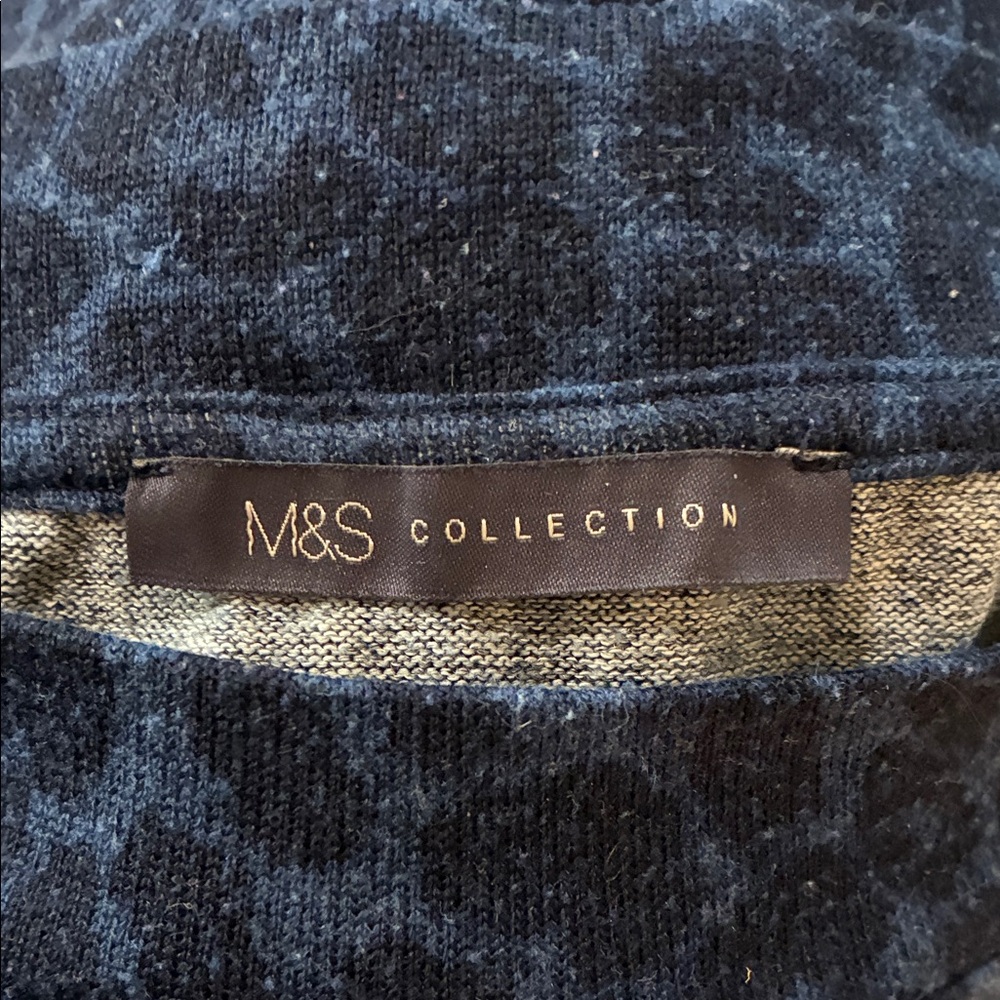 Marks & Spencer Navy Leopard Print 3/4 Sleeve Top Cheetah Cougar slits women's S - Picture 4 of 15